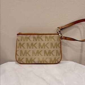 Michael Kors Beige and Brown Logo Wristlet
